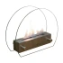 Circular tabletop fireplace wit glass panels on the sides
